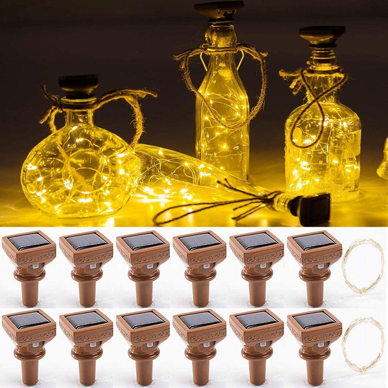 YJFWAL Upgraded 12 Pack Solar Wine Bottle Lights, 20 LEDs Waterproof Copper Light, Bottle Light Fairy Cork String Lights for Yard Patio Decor, DIY Birthday Gift for Mom Grandma Girlfriend(Warm White) - Image 1